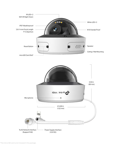 TP‑Link InSight S285 8 MP 4K Full‑Colour Dome Camera – People & Vehicle Analytics, IK10/IP67, 2.8 mm / 4 mm Lens, H.265+ (AUNZ)