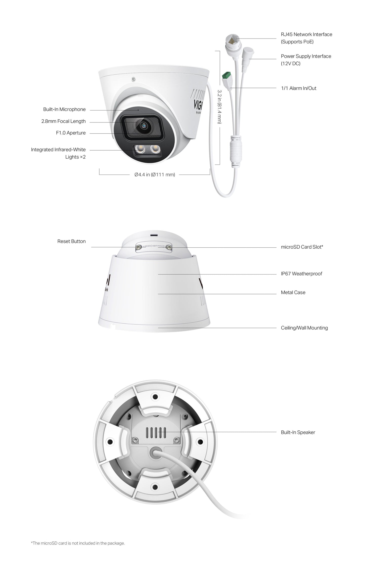 TP-Link VIGI InSight S445S 4MP ColourPro 2.0 Turret Network Camera – AI-ISP Low-Light Colour Night Vision, IP67, PoE, Two-Way Audio