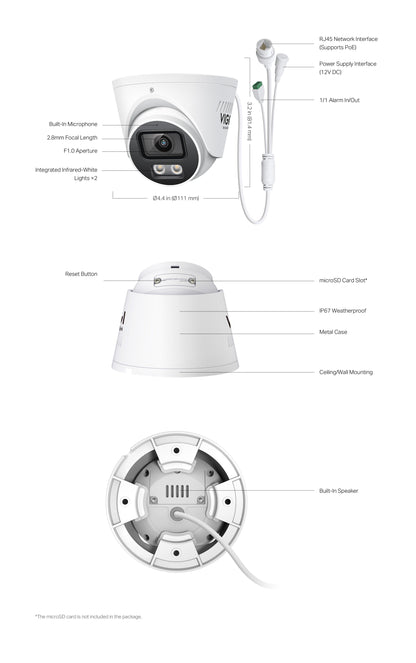TP-Link VIGI InSight S445S 4MP ColourPro 2.0 Turret Network Camera – AI-ISP Low-Light Colour Night Vision, IP67, PoE, Two-Way Audio