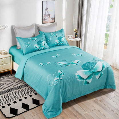 Turquoise quilt cover with butterfly and floral pattern, queen size with matching pillowcases