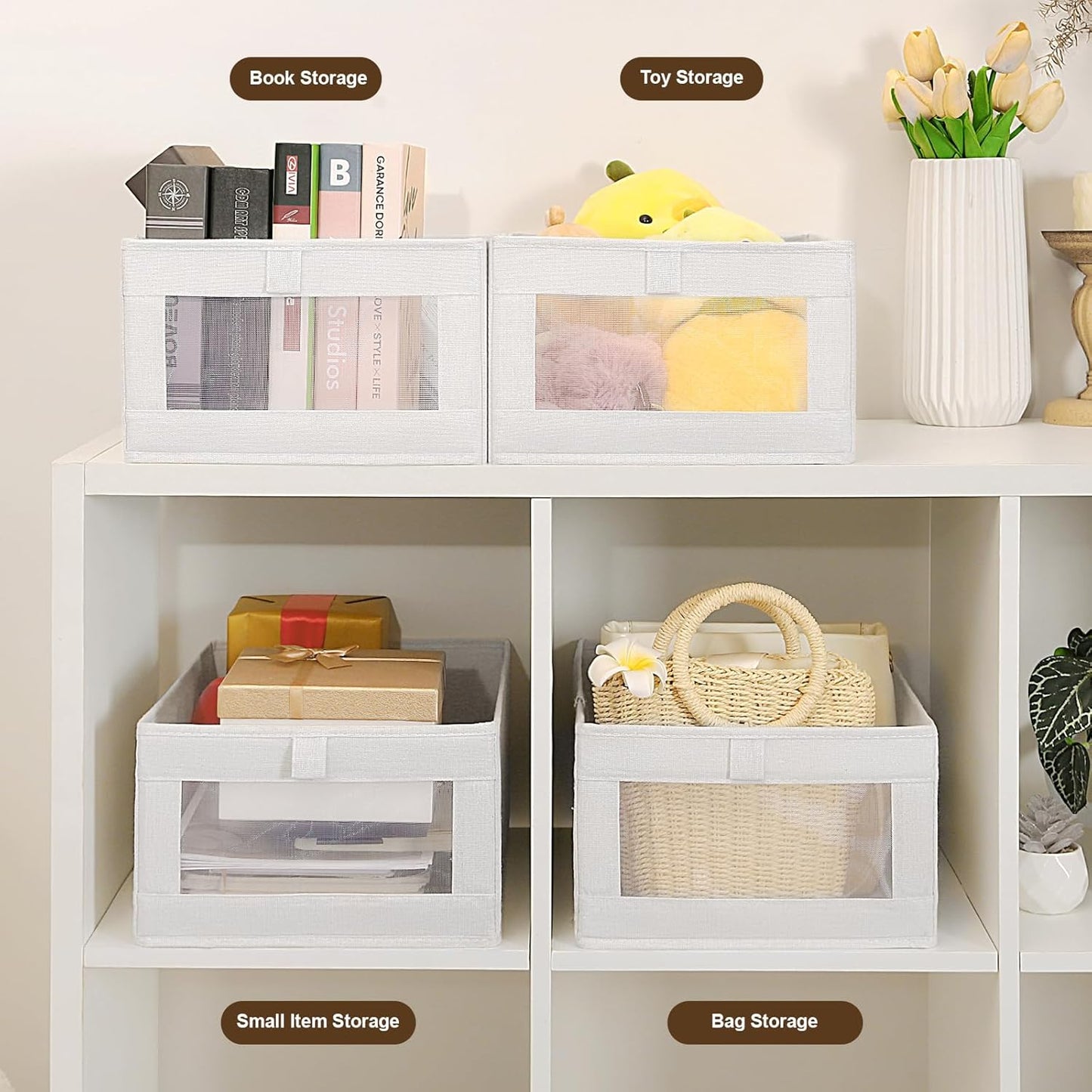 CARLA HOME 6 Pack Closet Storage Bins with Clear Window for Shelves, Clothes, Toys, Wardrobe & Bedroom Organization