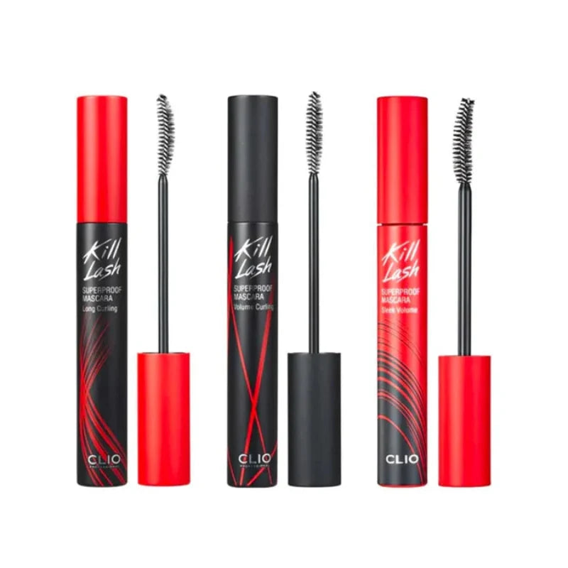 Superproof mascara set with red and black tubes and curved mascara wands
