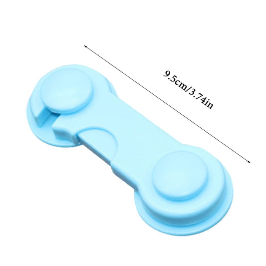 Plastic cabinet lock with two adhesive latches, light blue