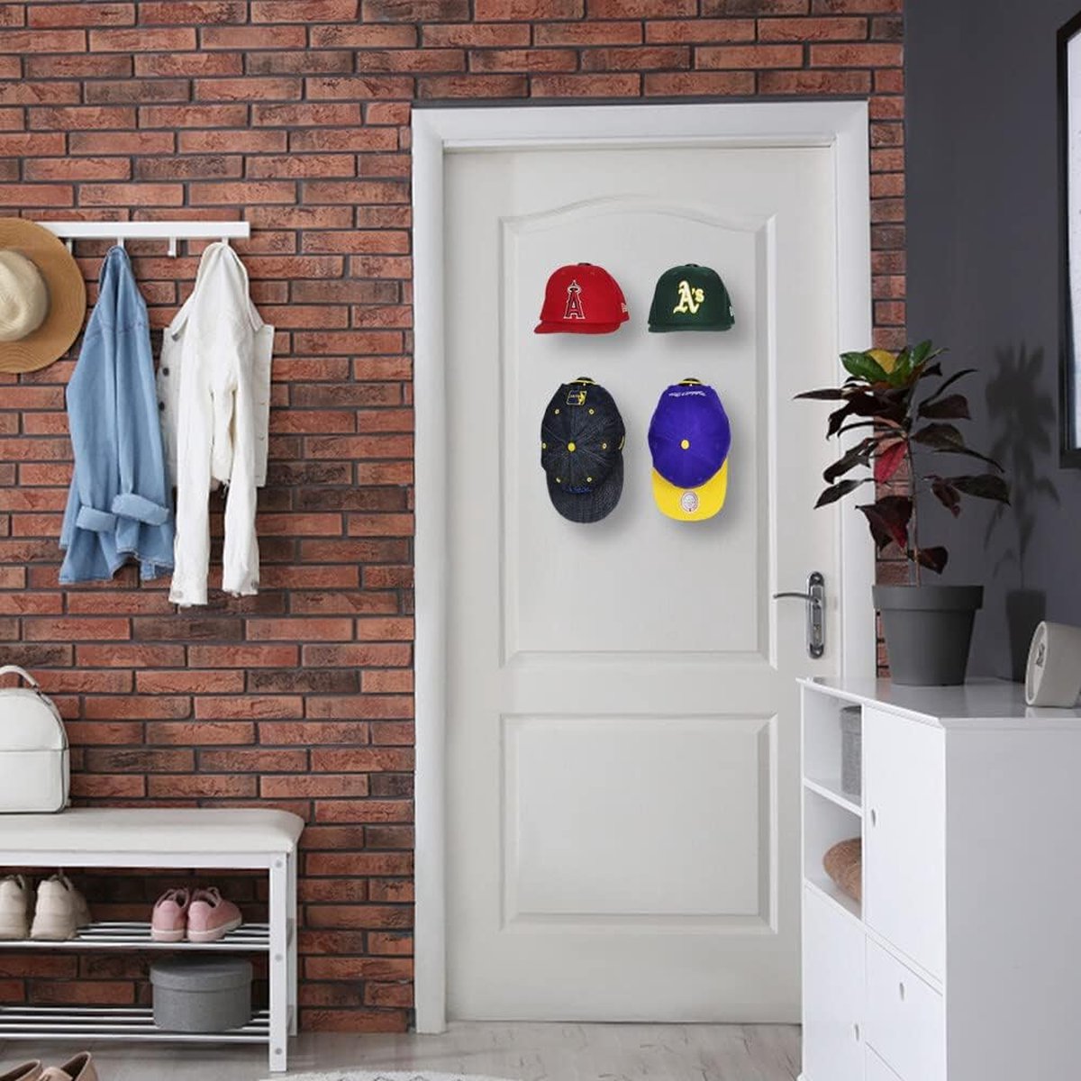 Cap Rack Set of 8 - Wall Cap Holders - Cap Hooks - With Screws and Tape - Two Installation Methods - Cap Rack Coat Rack - Cap Rack Storage System - Cap Storage Bag - Hat Holder - Cap Organizer - Double Suspension - Transparent