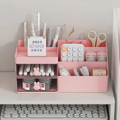 Cartoon Drawer Type Cosmetic Jewelry Storage Box Desktop Student Stationery Box - White