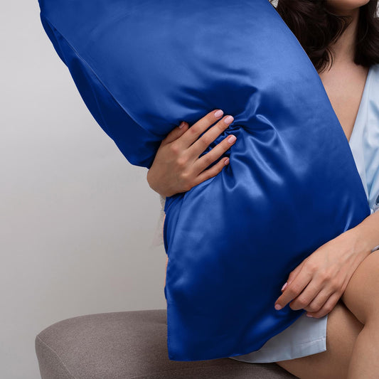 Casa Decor Luxury Satin Pillowcase Twin Pack Size With Gift Box Luxury  - Navy Blue.