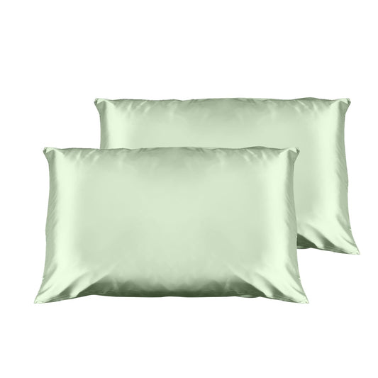 Sage green satin pillowcase twin pack with two matching pillowcases