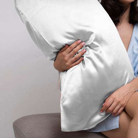 Casa Decor Luxury Satin Pillowcase Twin Pack Size With Gift Box Luxury - White.
