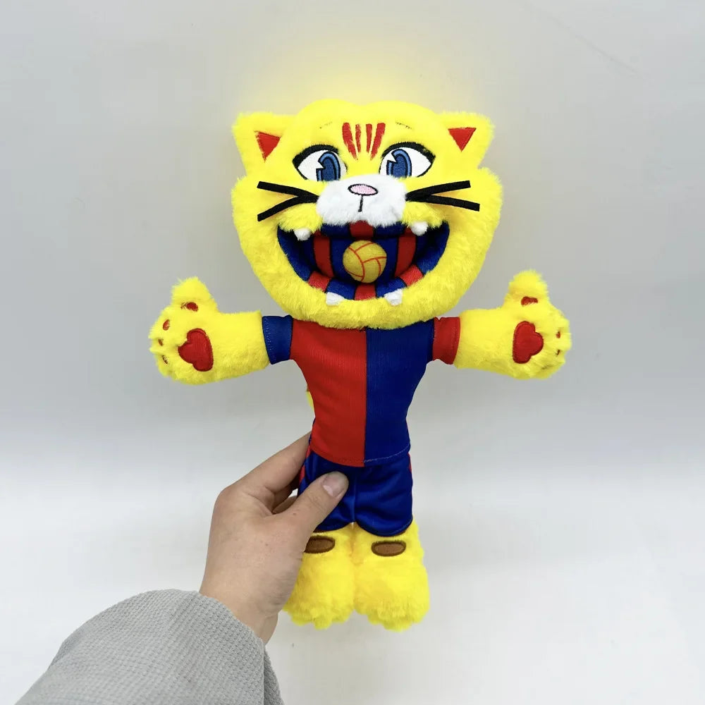 Football Mascot Cat Plush Catalan Club Soccer Mascot Stuffed Animal Handmade Plush 31cm
