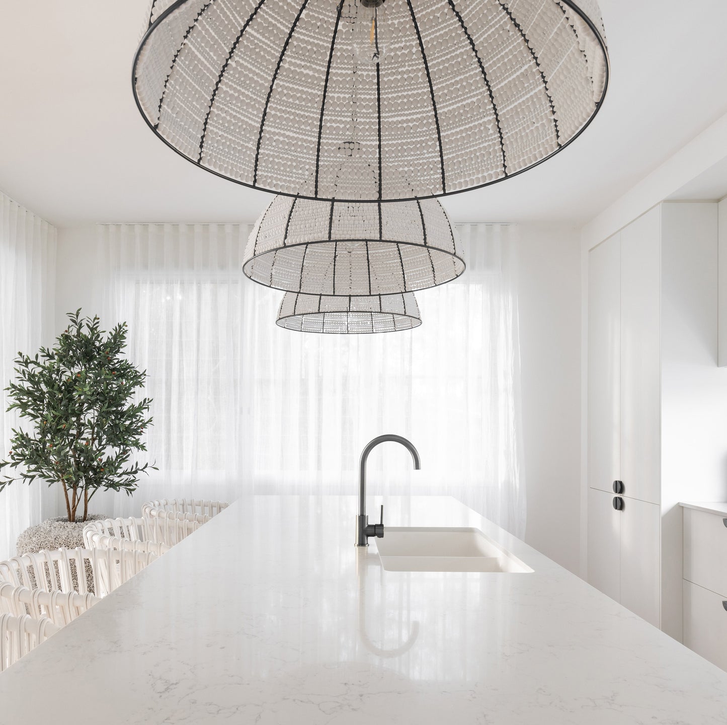 Estelle Beaded Dome Pendant Light - Black/White