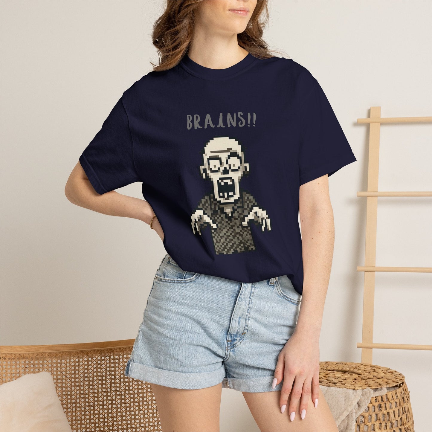 Pixel Zombie 'BRAINS!!' T-Shirt  By Aprasi