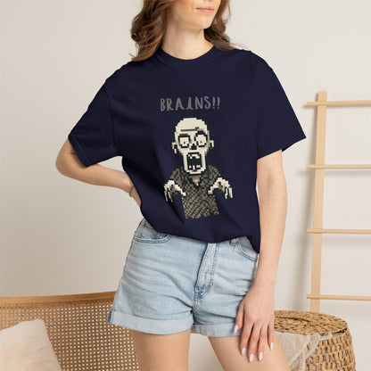 Pixel Zombie 'BRAINS!!' T-Shirt  By Aprasi