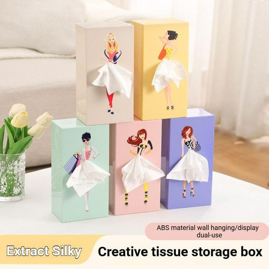 Set of princess tissue box holders in peach, teal, and blue with ballerina art.