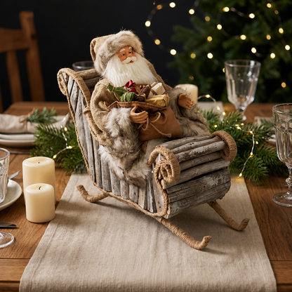40cm Christmas Ornament Santa Claus in Driftwood Sleigh – Rustic Handmade Style Holiday Decoration, Festive Christmas Home & Tabletop Decor