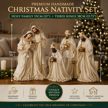PRE ORDER Large Christmas Nativity Set – 55cm Handmade Holy Family & 38cm Three Wise Men, Premium Artisan Religious Figurines