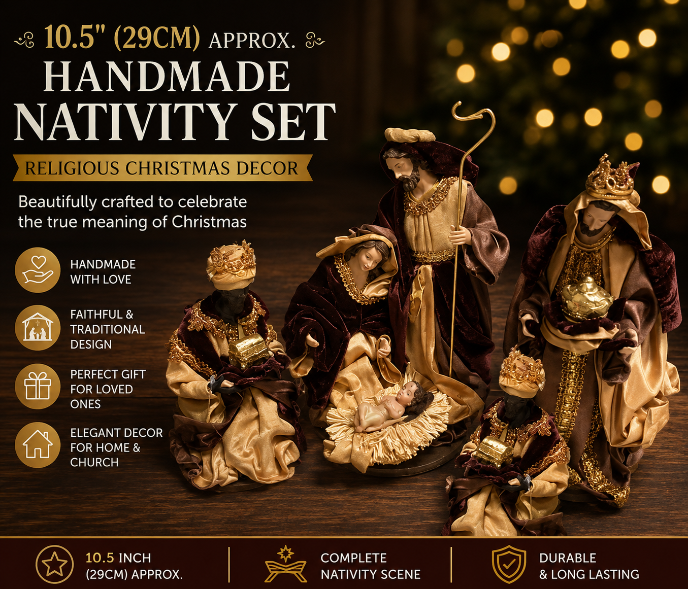 32cm Christmas Nativity Set with Manger & Barn Animals – Holy Family Religious Scene, Christian Christmas Home Decor & Holiday Gift