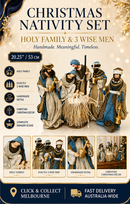 ⭐ 20.25" Christmas Religious Handmade Nativity Set with 3 Wise Men & Holy Family – 53cm Christian Christmas Manger Scene Decoration ⭐