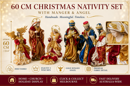 PRE ORDER 60cm Christmas Nativity Set with Manger & Angel | Holy Family Religious Christmas Decoration for Home, Church & Holiday Display