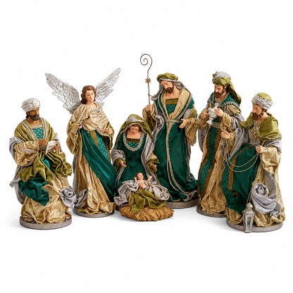 🎄 15.5" (51cm) Handmade Christmas Nativity Set with Angels & Manger Scene – Religious Christian Holiday Home Decor & Christmas Gift ✨