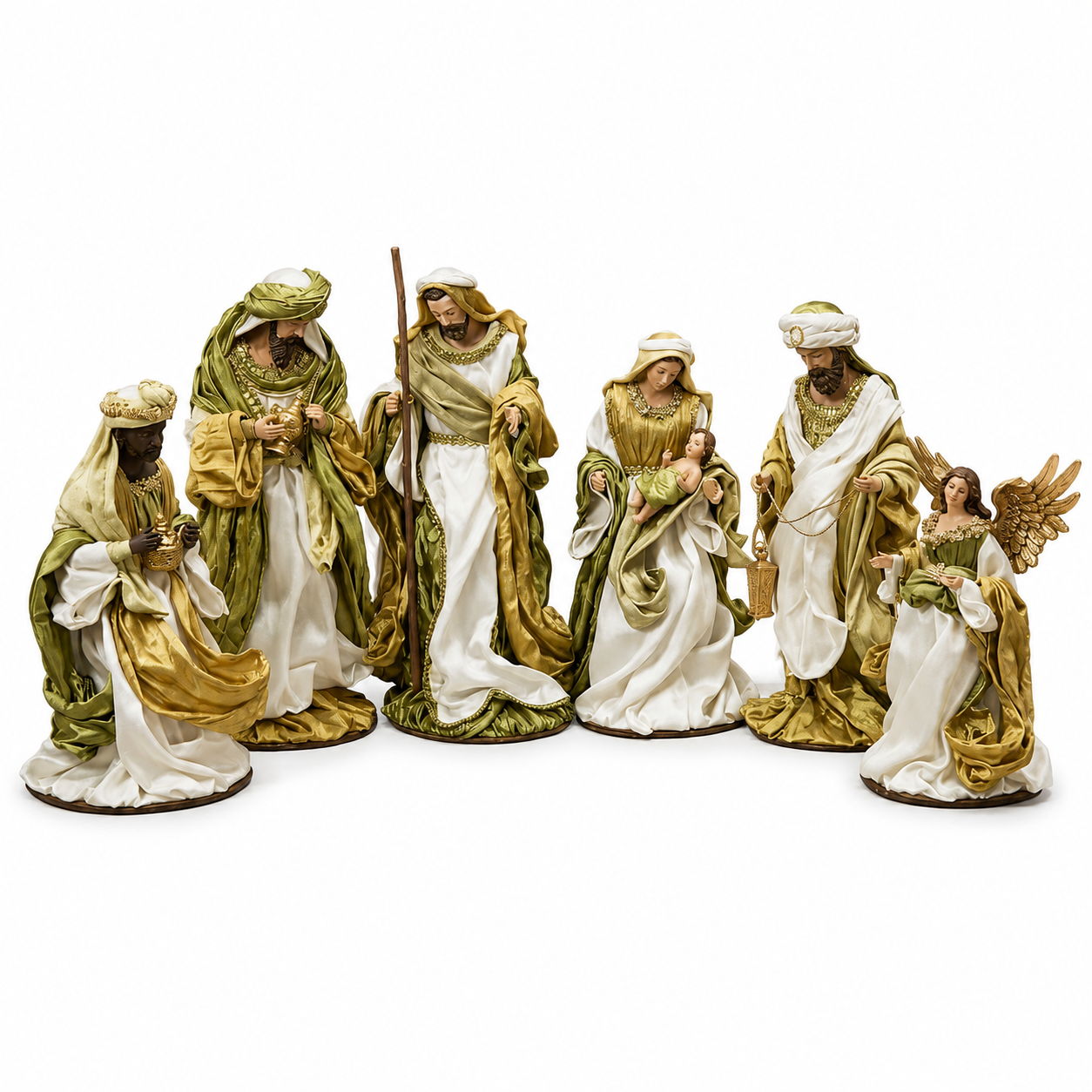 Religious Handmade Christmas Nativity Set with Manger (35–50cm) & Angel – Holy Family with Angel Religious Scene, Christian Christmas Home Decor & Holiday Gift ✨