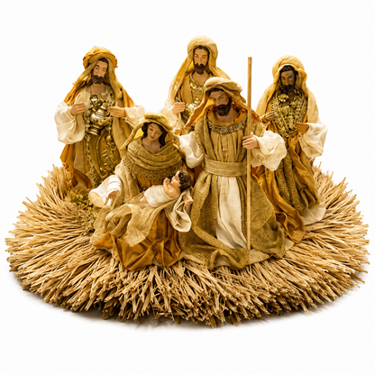 🎄 53cm Gold Christmas Nativity Ornament with Manger – Holy Family Religious Scene, Christian Christmas Home Decor & Holiday Gift ✨