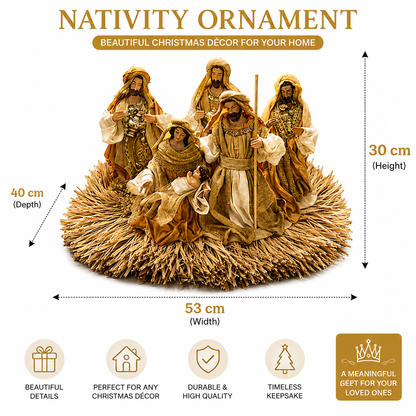 🎄 53cm Gold Christmas Nativity Ornament with Manger – Holy Family Religious Scene, Christian Christmas Home Decor & Holiday Gift ✨