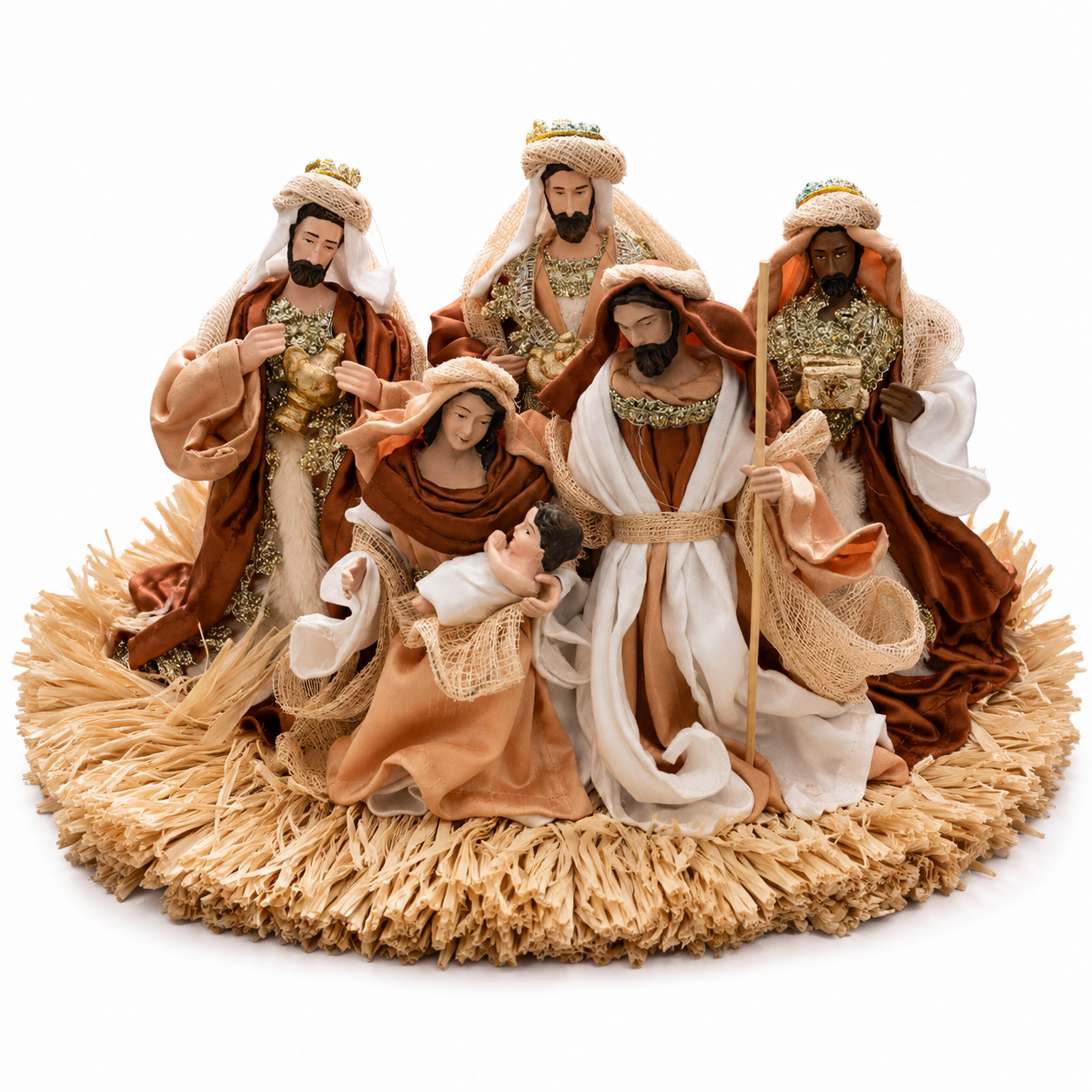 🎄 20.5" (53cm) Brown Holy Family Nativity Set with Christmas Manger – Handmade Religious Christian Christmas Scene, Holiday Home Decor & Gift ✨