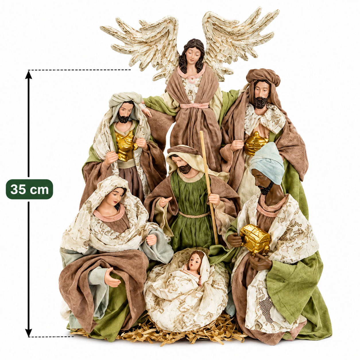 Christmas Religious Ornaments Decorations Handmade Nativity Set with Manger - 35cm