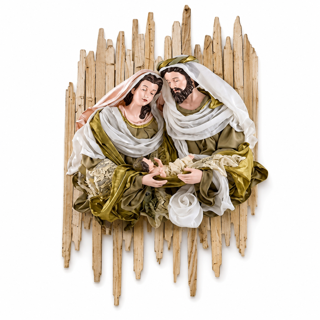 17.5" Handmade Christmas Nativity Wreath – Holy Family Religious Stable Wall Hanging Decoration