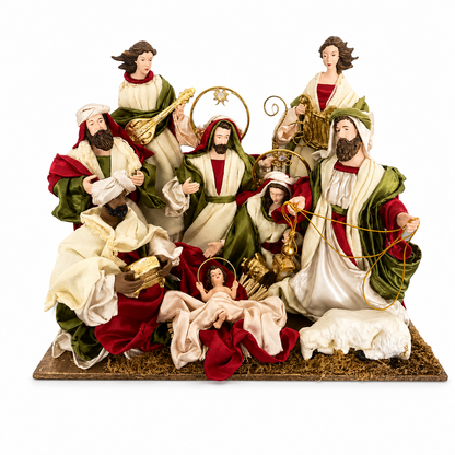 12.5’’ Christmas Religious Handmade Nativity Set with Angels and Manger - 51 cm