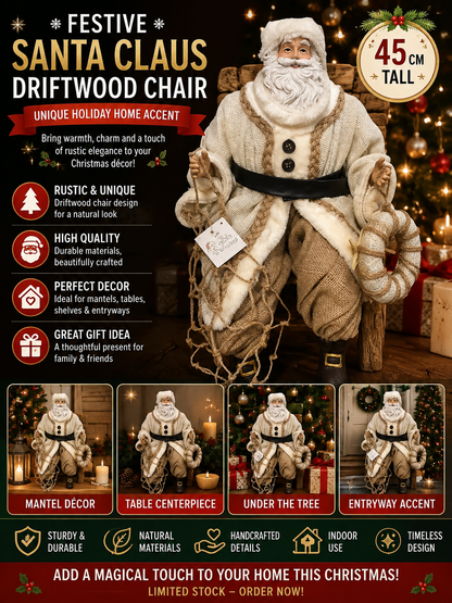 Christmas festive decor Santa Claus Driftwood Chair 45cm - Unique Holiday Home Accent