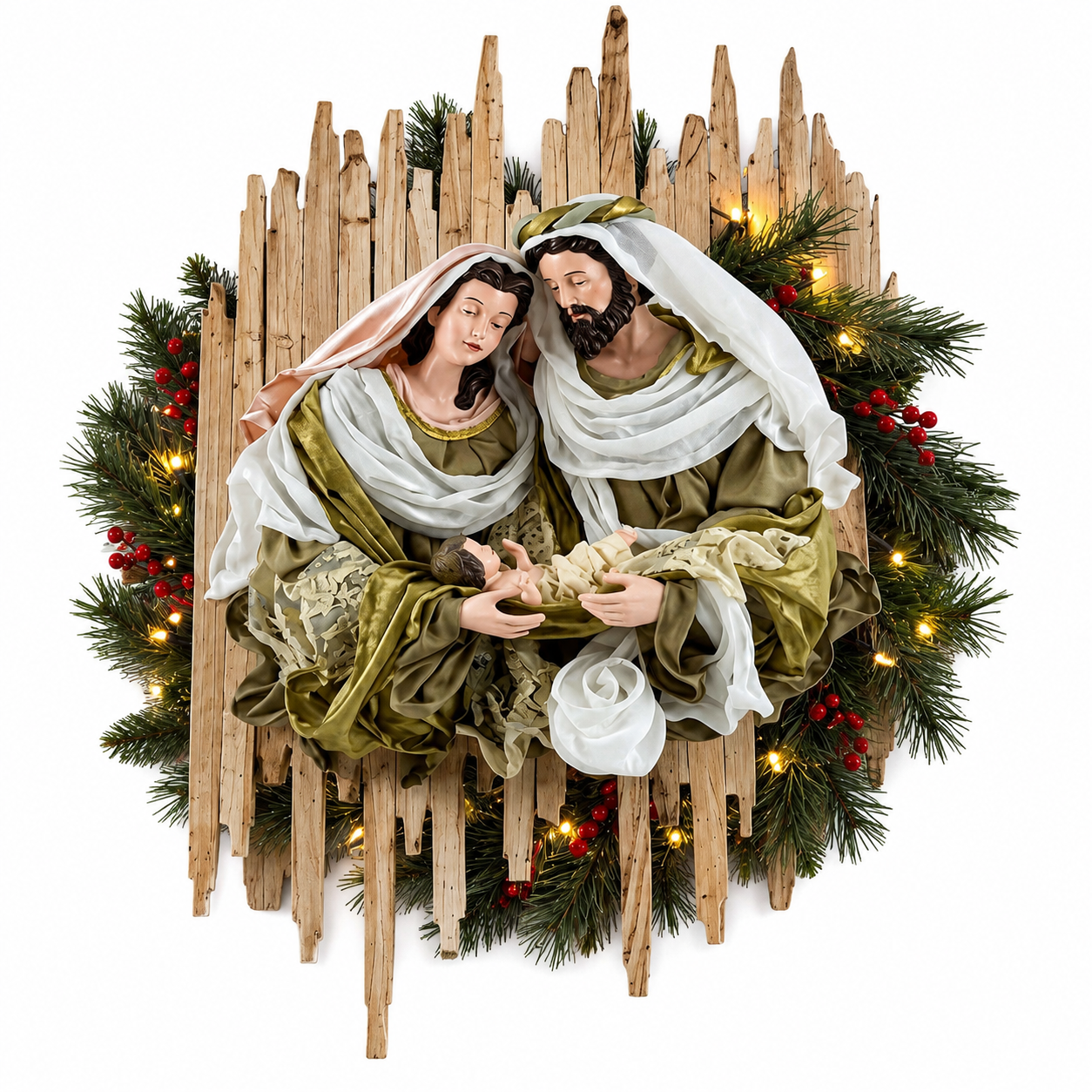 Handmade Christmas Nativity Wreath 78cm – Holy Family Religious Wall Decor, Christian Christmas Door & Home Decoration