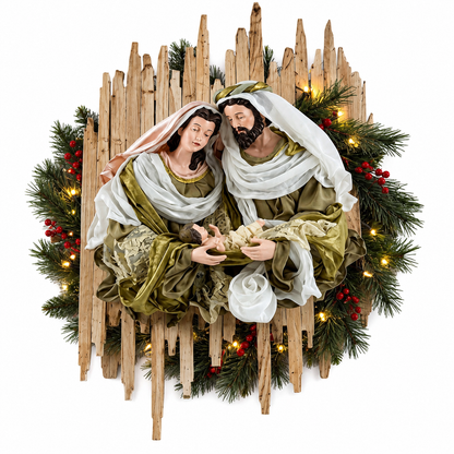 Handmade Christmas Nativity Wreath 78cm – Holy Family Religious Wall Decor, Christian Christmas Door & Home Decoration