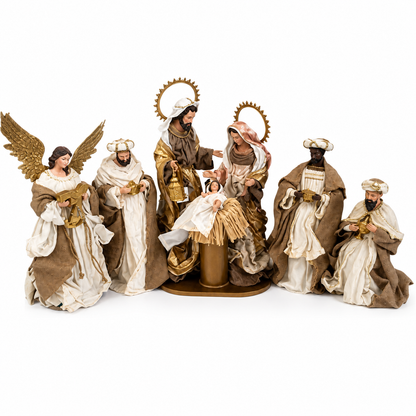 21.5" Christmas Religious Handmade Nativity Set with Holy Family, 3 Wise Men (45 cm), and Angel (40 cm)