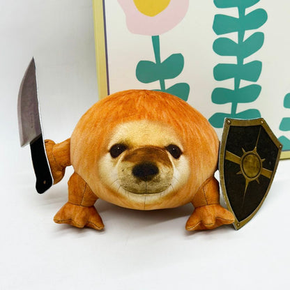 Handmade Drog Plush Toy 14cm, Sword and Shield Dog Meme Stuffed Animal, What the Dog Doin Cheems Frog Gift