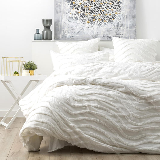 White tufted chenille wave cotton European pillowcase with vintage washed texture