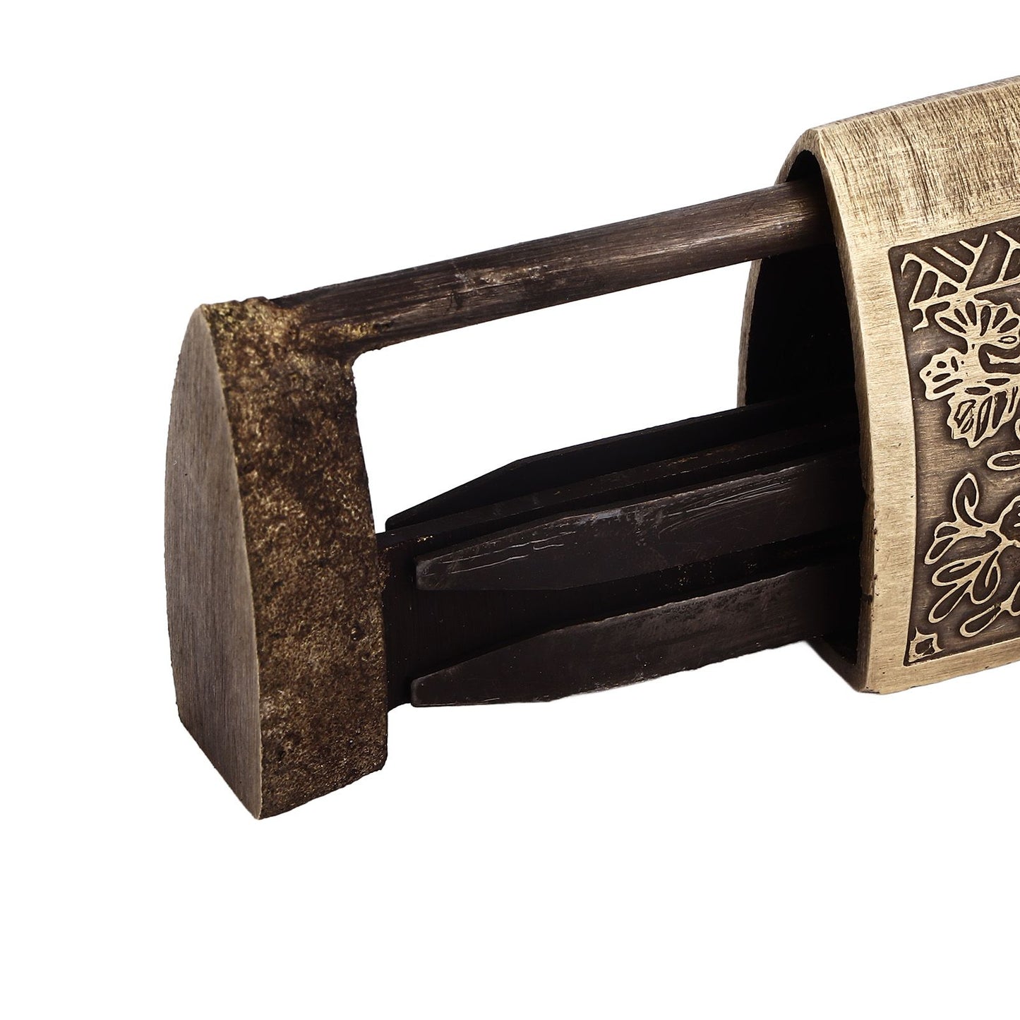 Chinese Antique Lock Retro Spacing 9cm/3.5in Classic Pattern Brass Horizontal Padlock Lock for Gift Boxes Cabinets