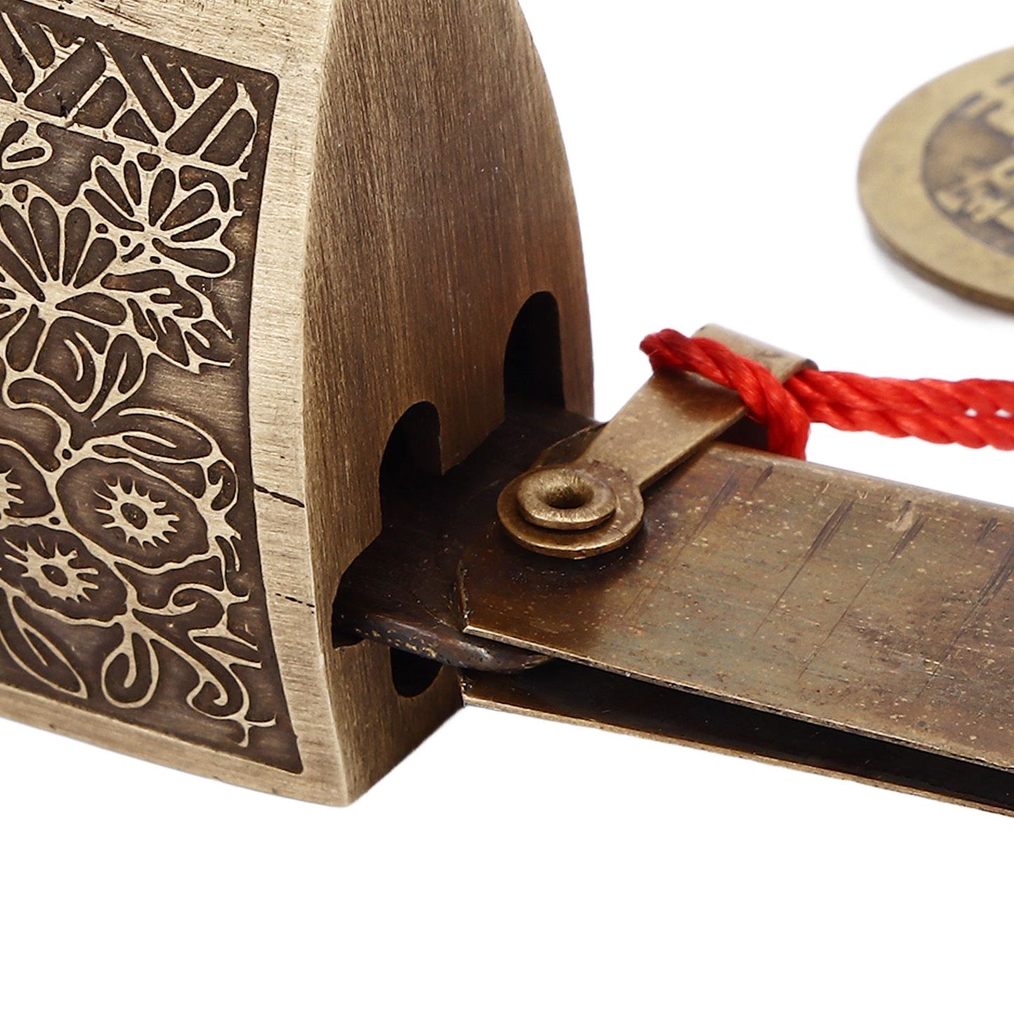 Chinese Antique Lock Retro Spacing 9cm/3.5in Classic Pattern Brass Horizontal Padlock Lock for Gift Boxes Cabinets
