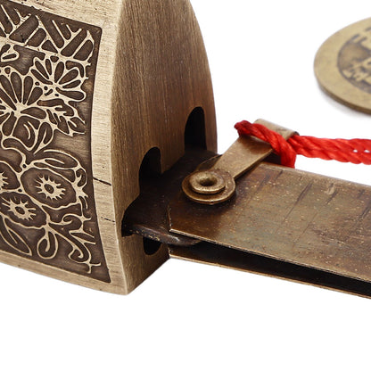 Chinese Antique Lock Retro Spacing 9cm/3.5in Classic Pattern Brass Horizontal Padlock Lock for Gift Boxes Cabinets