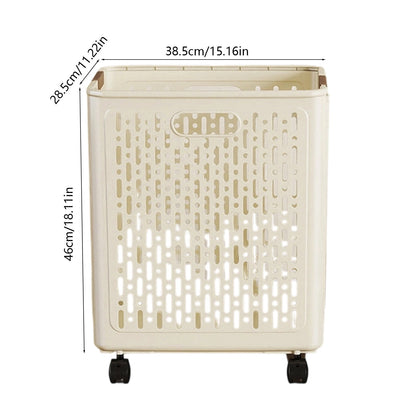 Chmadoxn Collapsible Laundry Hamper with Wheels - Foldable Storage Basket for Clothes, Toys & Organizing | Rolling Linen Cart w/ Handle, Portable Closet Utility Bin 18 Inch Tall Beige