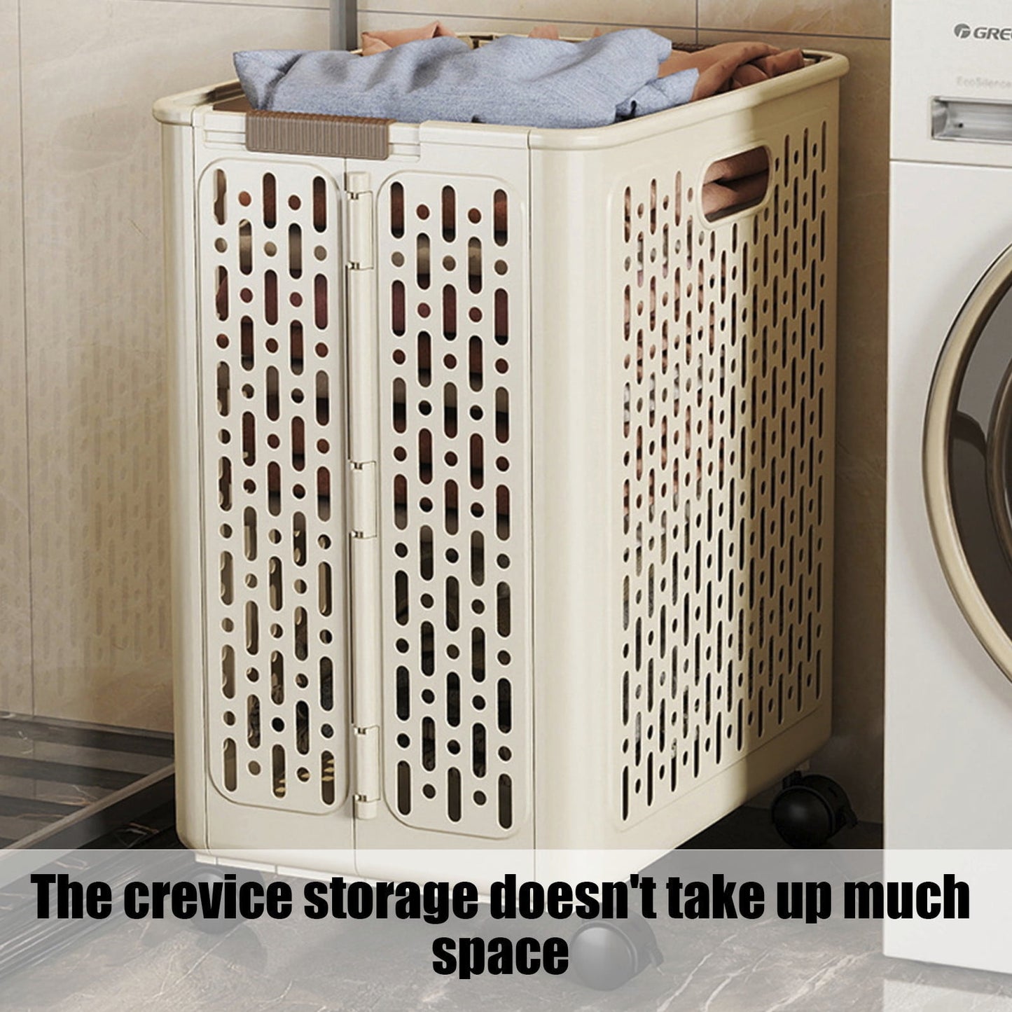 Chmadoxn Collapsible Laundry Hamper with Wheels - Foldable Storage Basket for Clothes, Toys & Organizing | Rolling Linen Cart w/ Handle, Portable Closet Utility Bin 18 Inch Tall Beige