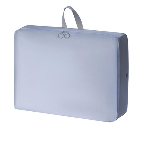 Blue compression storage bag with carry handle and double zipper rings