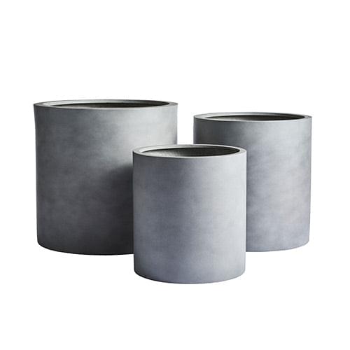 Concrete grey cylindrical planter set of three pots