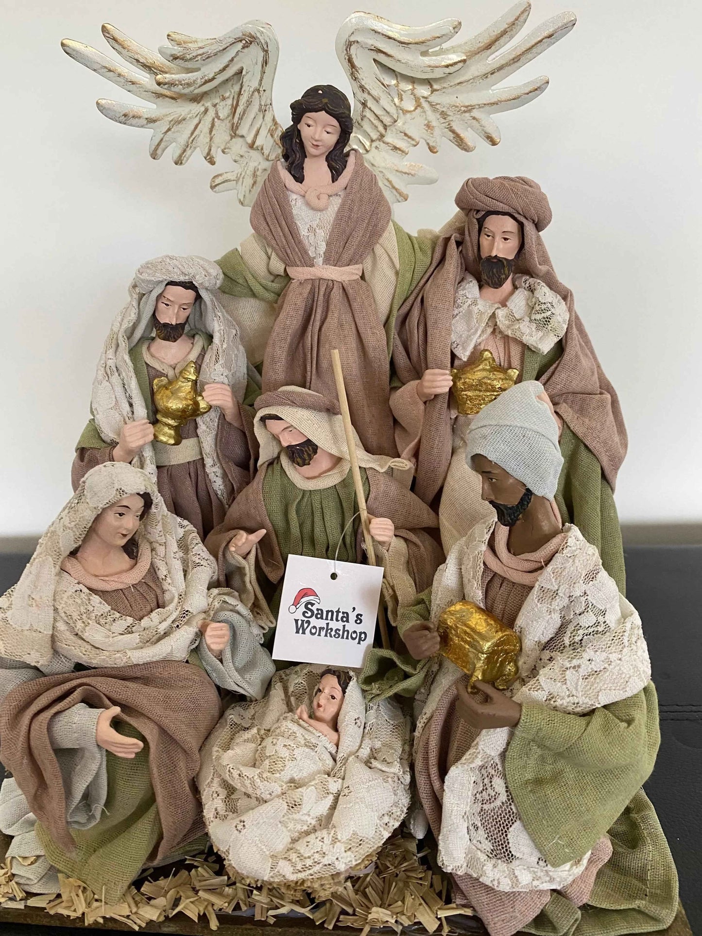 Christmas Religious Ornaments Decorations Handmade Nativity Set with Manger - 35cm