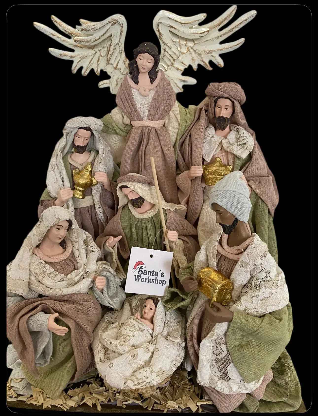 Christmas Religious Ornaments Decorations Handmade Nativity Set with Manger - 35cm