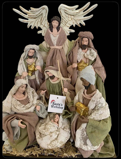 Christmas Religious Ornaments Decorations Handmade Nativity Set with Manger - 35cm