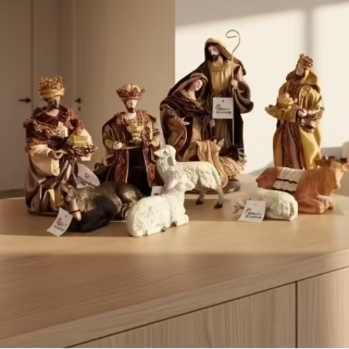 32cm Christmas Nativity Set with Manger & Barn Animals – Holy Family Religious Scene, Christian Christmas Home Decor & Holiday Gift