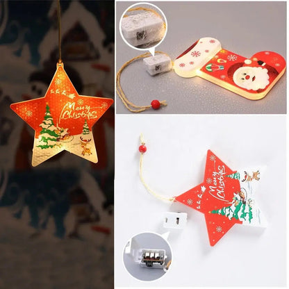 1PC Christmas Santa Stocking LED Hanging Ornament – Battery Powered Santa Claus Stocking Decoration with Snowflake Design for Christmas Tree & Home Décor