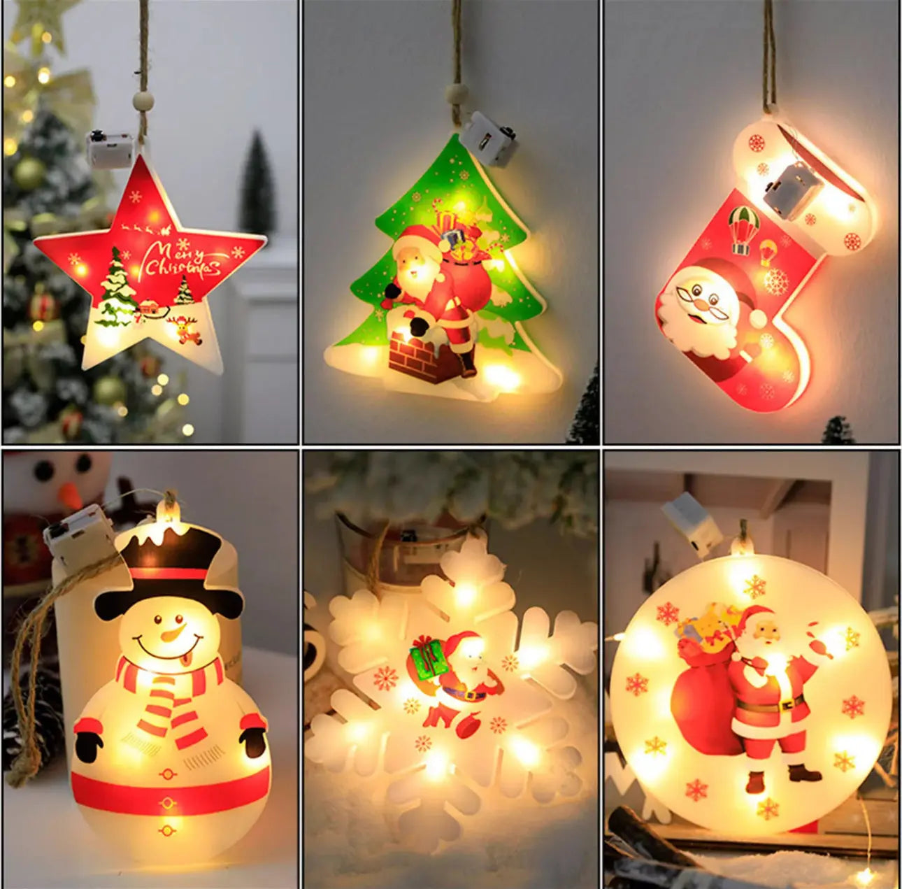 1PC Christmas Santa Stocking LED Hanging Ornament – Battery Powered Santa Claus Stocking Decoration with Snowflake Design for Christmas Tree & Home Décor