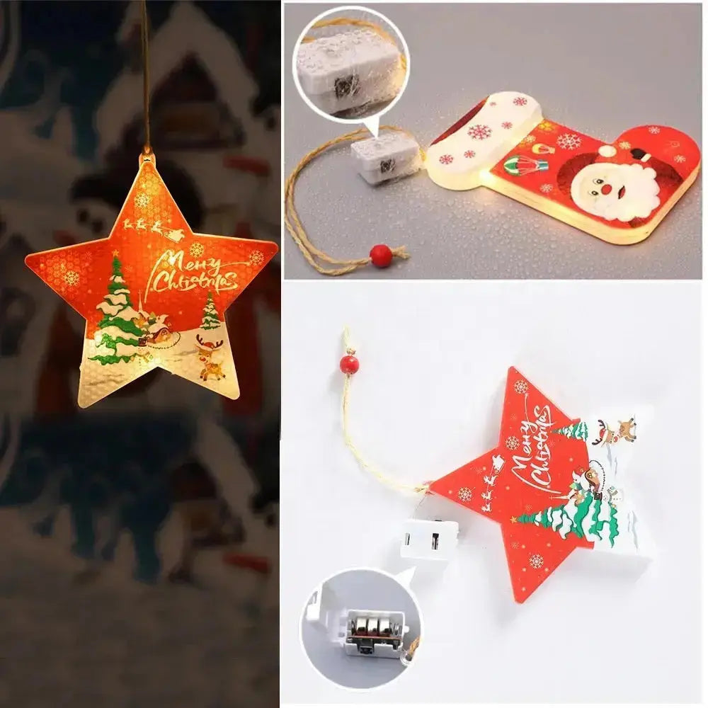 1PC Christmas Snowflake Santa LED Hanging Ornament – Battery Powered Christmas Tree Decoration, Santa Claus Snowflake Holiday Décor